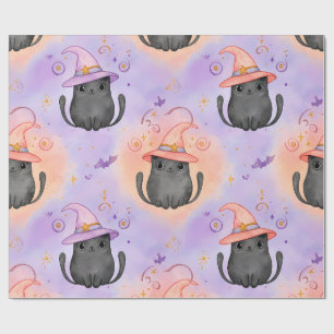 Papel De Presente Pêlos de Bruxa – Padrão de Gato Pastel de Hallowee