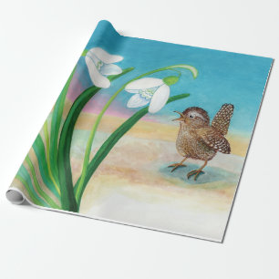 Papel De Presente Pêlos de primavera - Pássaros e neves
