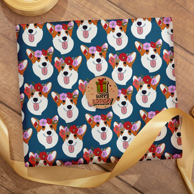 Papel De Presente Pembroke Welsh Corgi Blue Cartoon Wrappaper (Criador carregado)