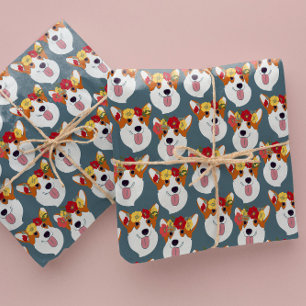 Papel De Presente Pembroke Welsh Corgi Teal Cartoon Wrappaper