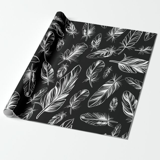 Papel De Presente Pena Preta e Branca (Desenrolado)