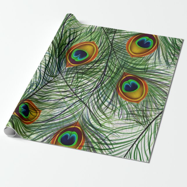 Papel De Presente Pena verde bonita do pavão (Desenrolado)