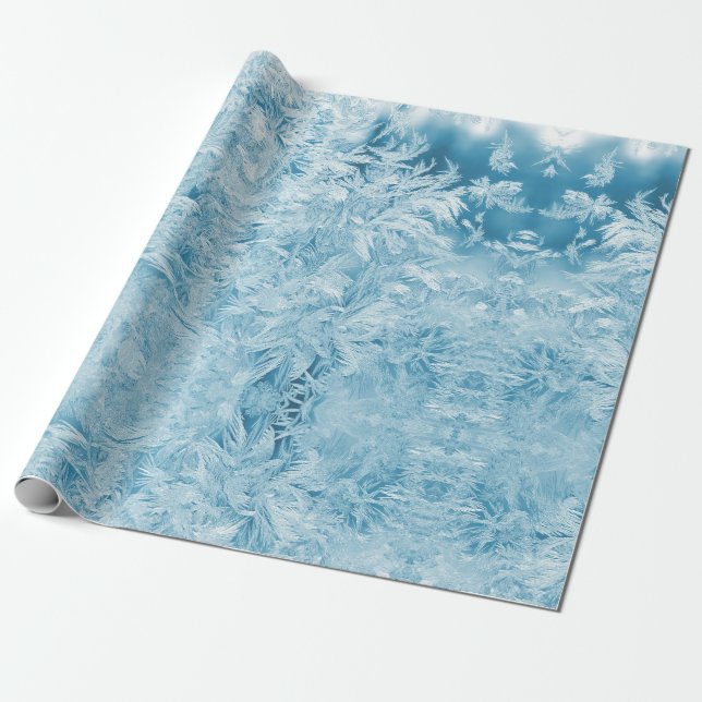 Papel De Presente penas azuis abstratas e flocos de neve (Desenrolado)