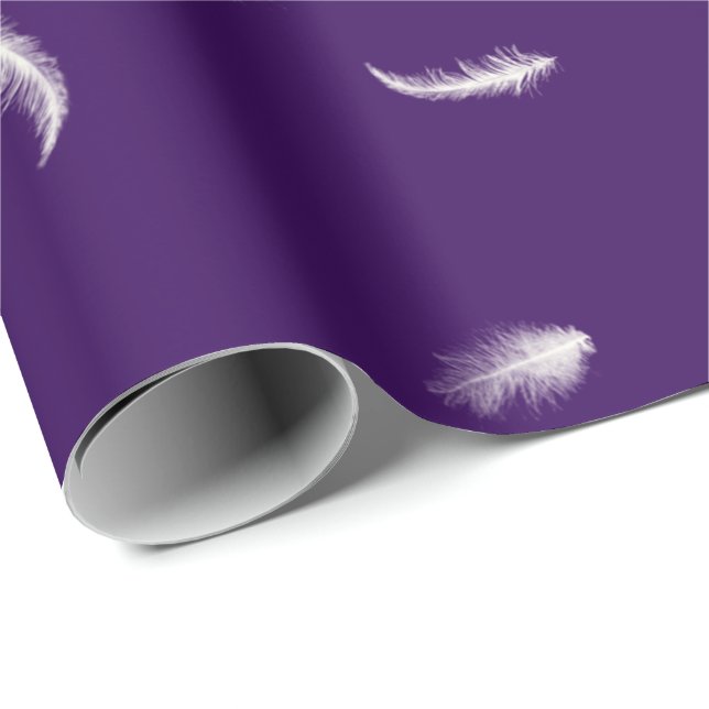 Papel De Presente Penas brancas em roxo (Ponta do rolo)