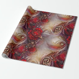 Papel De Presente Penas de Ouro Floral Vermelho Elegante