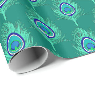 Papel De Presente Penas de Peacock, Aqua em Turquesa / Peacock