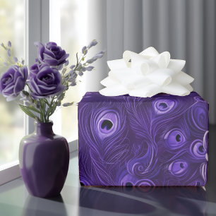 Papel De Presente Penas de Peacock Roxas Vibrantes