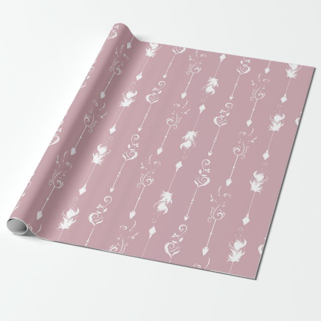 Papel De Presente Penas Decorativas Boho de Aniversário (Desenrolado)