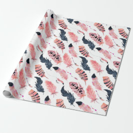 Papel De Presente Penas Rosa Boho