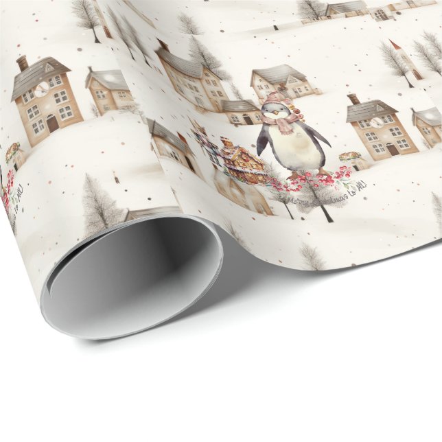 Papel De Presente Penguin e Nutcracker Village (Ponta do rolo)