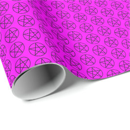 Papel De Presente Pentagrama Preto em Rosa