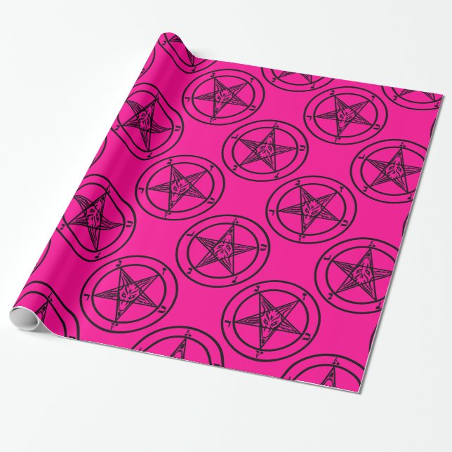 Papel De Presente pentagrama rosa pingue-pongue halloween (Desenrolado)