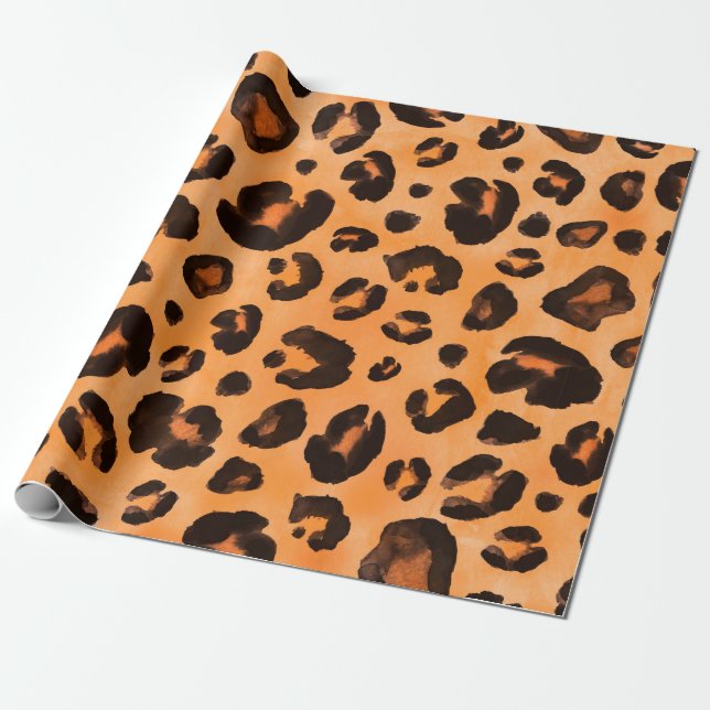 Papel De Presente Pente-leopardo amarelo-alaranjado sem costura (Desenrolado)