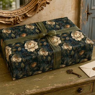 Papel De Presente Peônia Botânica Floral Vintage Escura e Mal-humora