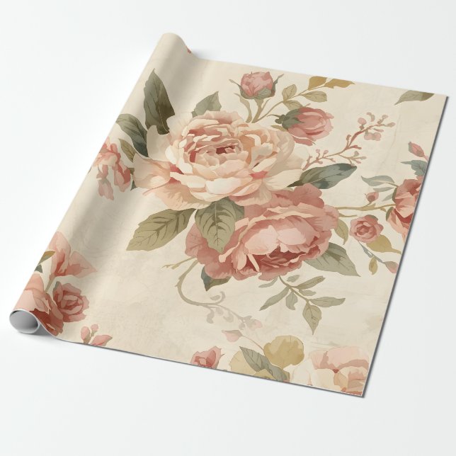 Papel De Presente Peônia Romântica & Jardim Antigo de Rosas (Desenrolado)