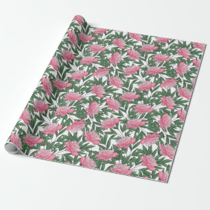 Papel De Presente Pêonias Aquáticas Padrão Floral Med Rosa   Bran