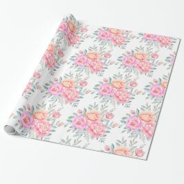 Papel De Presente Peonias Aquáticas Rosas Pêssego Rosa Boho Floral
