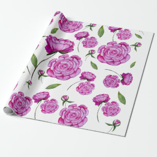 Papel De Presente Pêonias cor-de-água, cor-de-rosa, almofadas redond