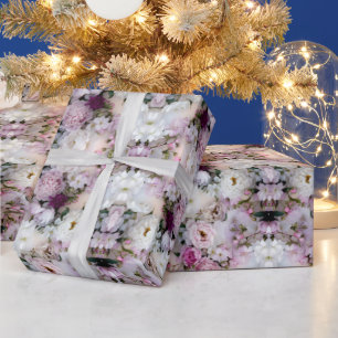 Papel De Presente Peônias e Flores de Cerejeira em Gradiente Suave d
