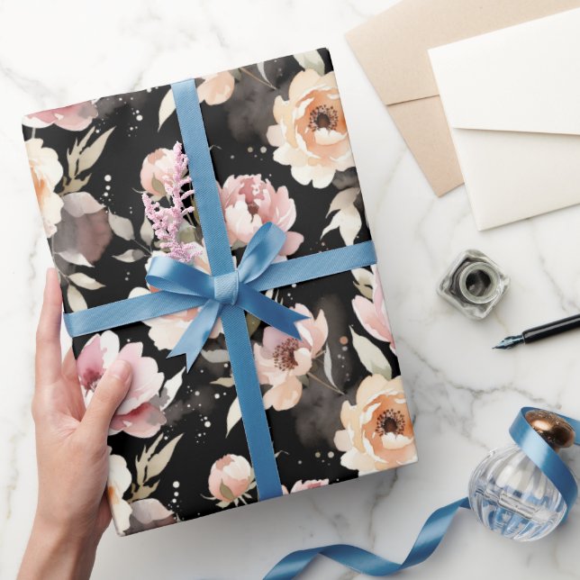 Papel De Presente Peônias em Aquarela com Lavagem Pastel (Presentear)