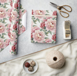 Papel De Presente Peônias Grandmillennial | Creme Bege