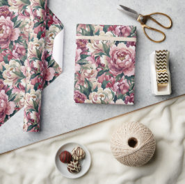 Papel De Presente Peônias Grandmillennial | Mauve Empoeirado