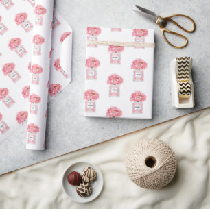 Papel De Presente Peônias Rosa e Floral Perfume