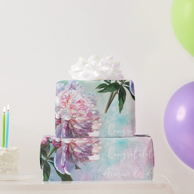 Papel De Presente Pêonias Rosa Em Casamento/Chá Azul/Rosa (Presentes para festas)