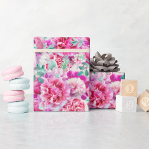 Papel De Presente Pêonias Rosa Extremas E Folhas De Teto Verde