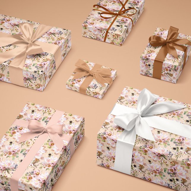 Papel De Presente Peony Anemone Hellebore Eucalyptus Rustic Peach (Peony Anemone Hellebore Eucalyptus Rustic Peach Wrapping Paper)