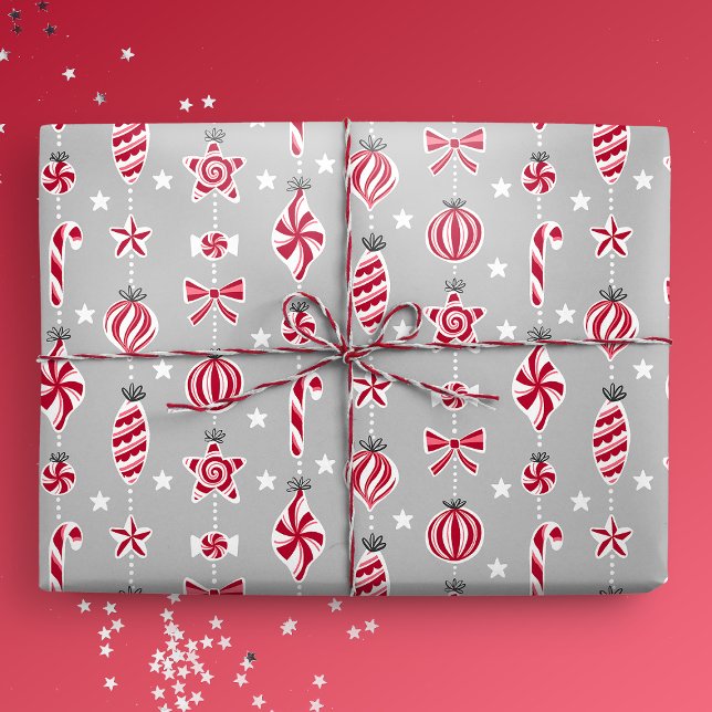 Papel De Presente Peppermint Candy Baubles (Gift Mockup)