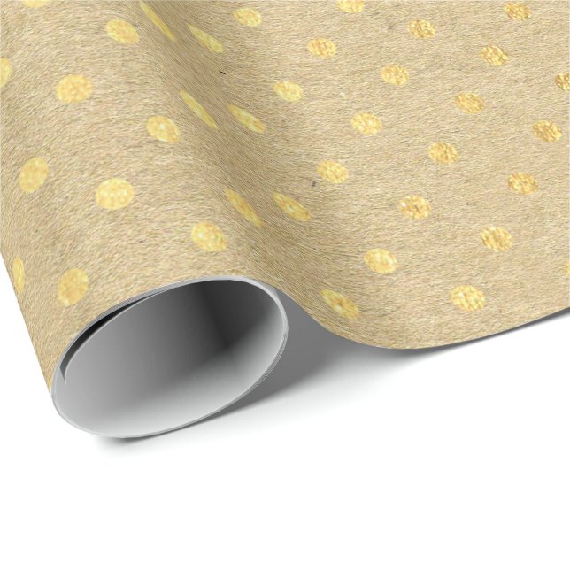 Papel De Presente Pequena Bolinhas Kraft Dourada Elegante Mínimo (Ponta do rolo)