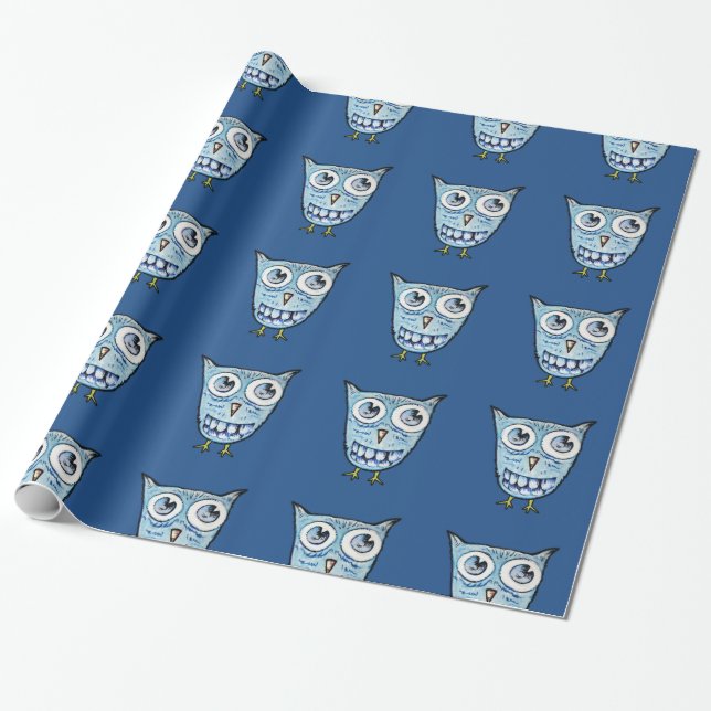 Papel De Presente Pequena coruja azul (Desenrolado)