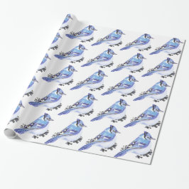 Papel De Presente Pequena e branca aquarela Blue Jay Bird Art