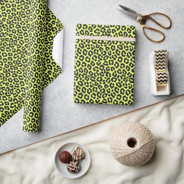Papel De Presente Pequena Estampa de Leopardo Amarelo Fluorescente (Artesanato)