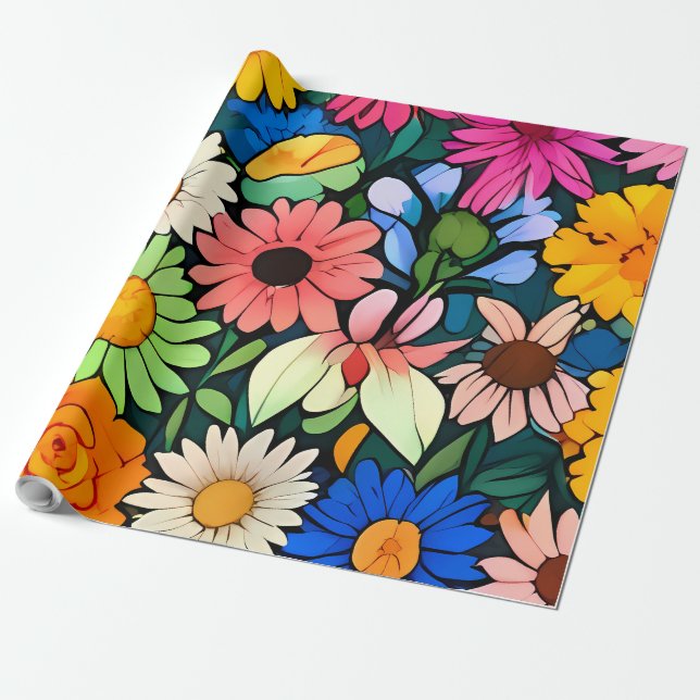 Papel De Presente Pequenas cabeças de flores bonitas (Desenrolado)