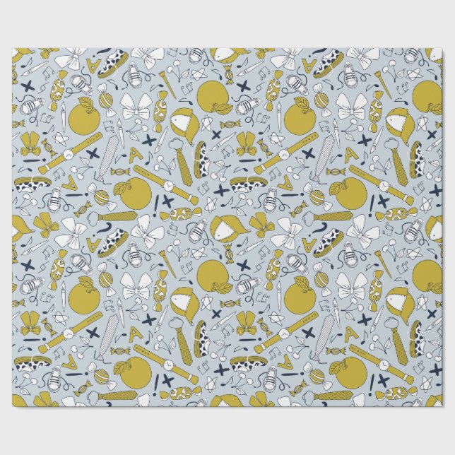 Papel De Presente Pequenas Coisas Escolares Espalhadas (Barra)