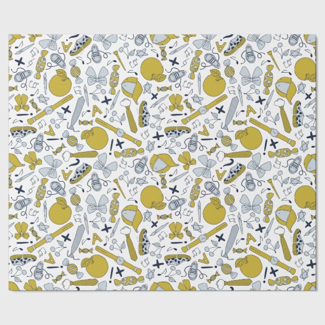 Papel De Presente Pequenas Coisas Escolares Espalhadas (Barra)