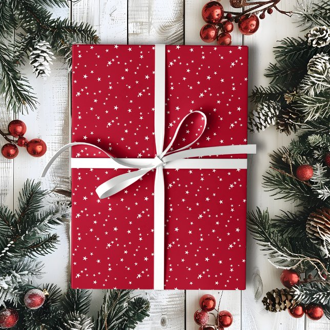 Papel De Presente Pequenas estrelas brancas no Natal Vermelho (Criador carregado)