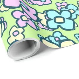 Papel De Presente Pequenas Flores Cheias Coloridas Arrastões Folicai