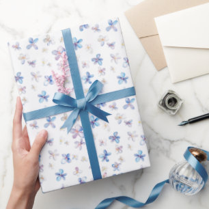 Papel De Presente Pequenas Flores Multicoloridas em Branco