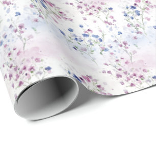 Papel De Presente Pequenas flores roxas e azuis em branco