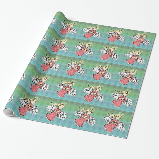 Papel De Presente Pequeno Anjo de Natal (Desenrolado)