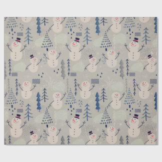 Papel De Presente Pequeno Boneco de Neve Amigável - cinza