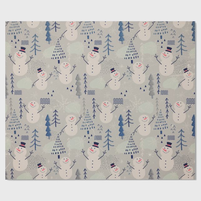 Papel De Presente Pequeno Boneco de Neve Amigável - cinza (Aberto)