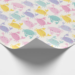 Papel De Presente Pequeno Caranguejo Rosa, creme amarelo-lilás