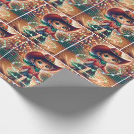 Papel De Presente Pequeno Cowboy Gritando Luzes de Natal