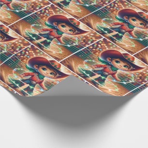 Papel De Presente Pequeno Cowboy Gritando Luzes de Natal