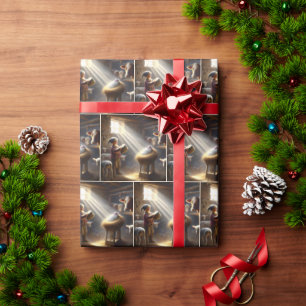 Papel De Presente Pequeno Drummer Garoto em um Barn Estável