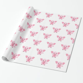 Papel De Presente Pequeno e feliz porco rosa